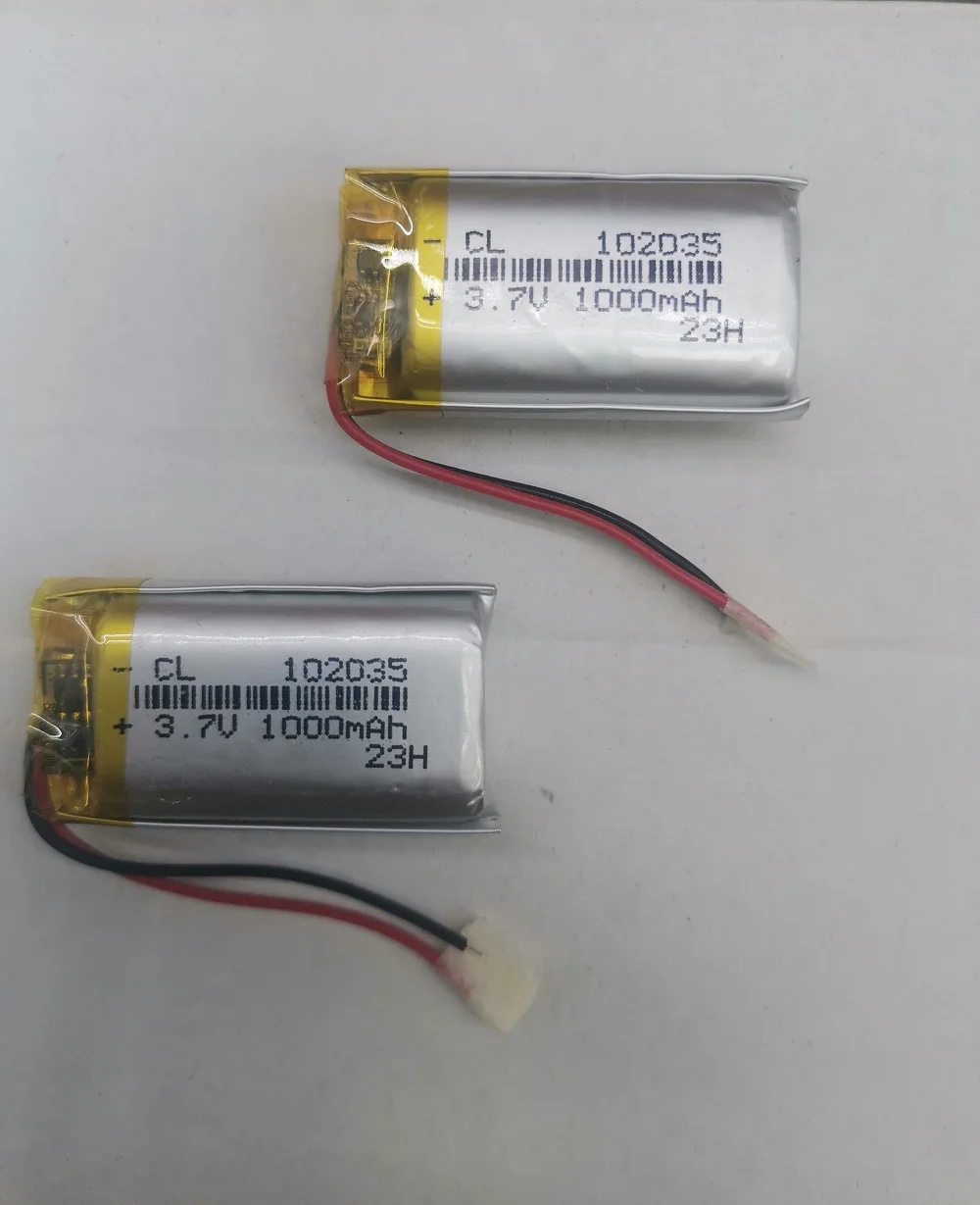 3.7V 2 wires 102035 1000mah lithium battery with protection board , used for bluetooth MP4 1pcs/lot