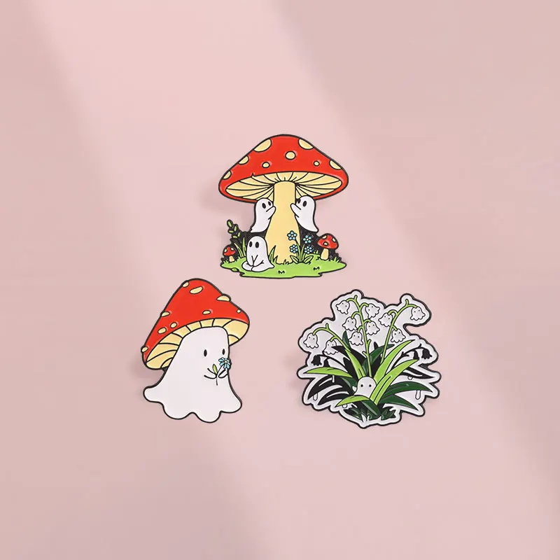 New Forest Series Mushroom Ghost Brooch Cartoon Lily of the Valley Casual Party Metal Badge Pins DIY Clothing Bags Hat T-shirt
