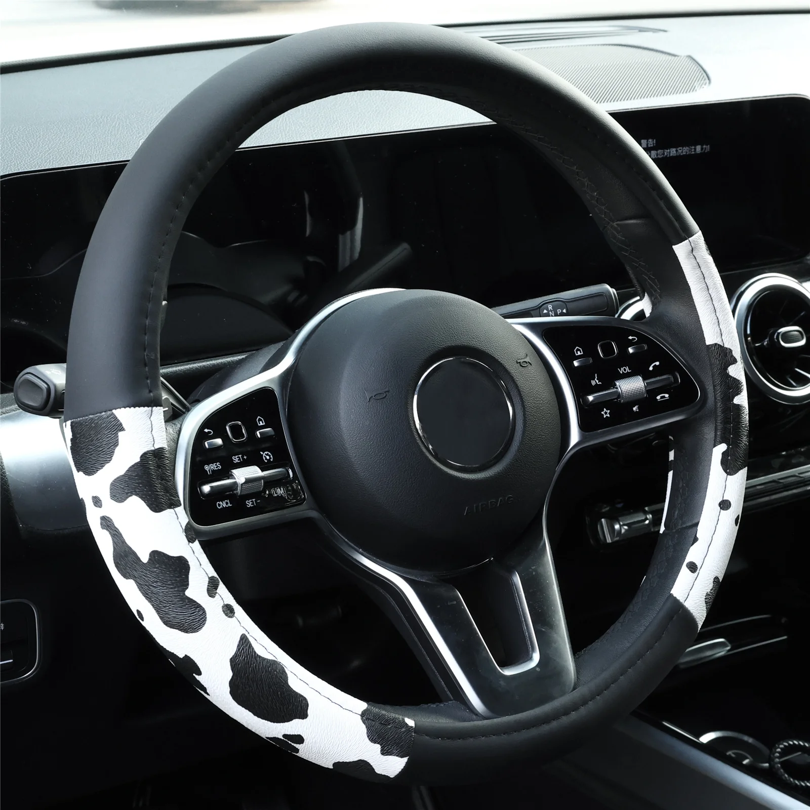 

Cow Print Car Steering Wheel Cover Leather Non-slip Universal Fit Wheel Protector for BMW X1 X3 X5 e30 e46 e60 e90 f30