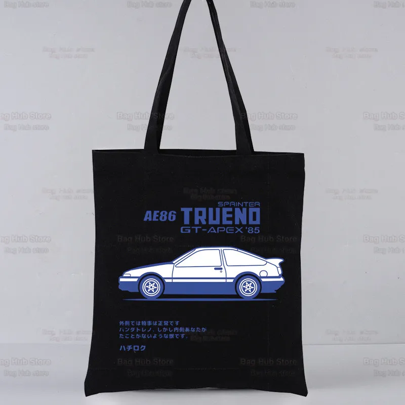 Initial D AE86 Japan Anime JDM Racing Drift Car Canvas Tote Black Bags Harajuku Casual Girl Tote Eco Shopper Shoulder Bags