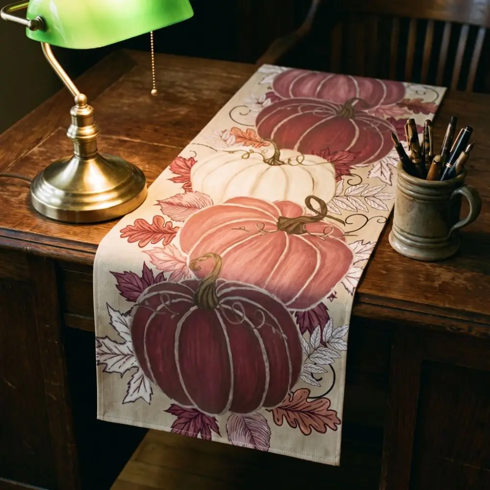 Autumn Harvest Theme Pumpkin Table Runner Rectangular Decorative Thanksgiving Table Runner Durable