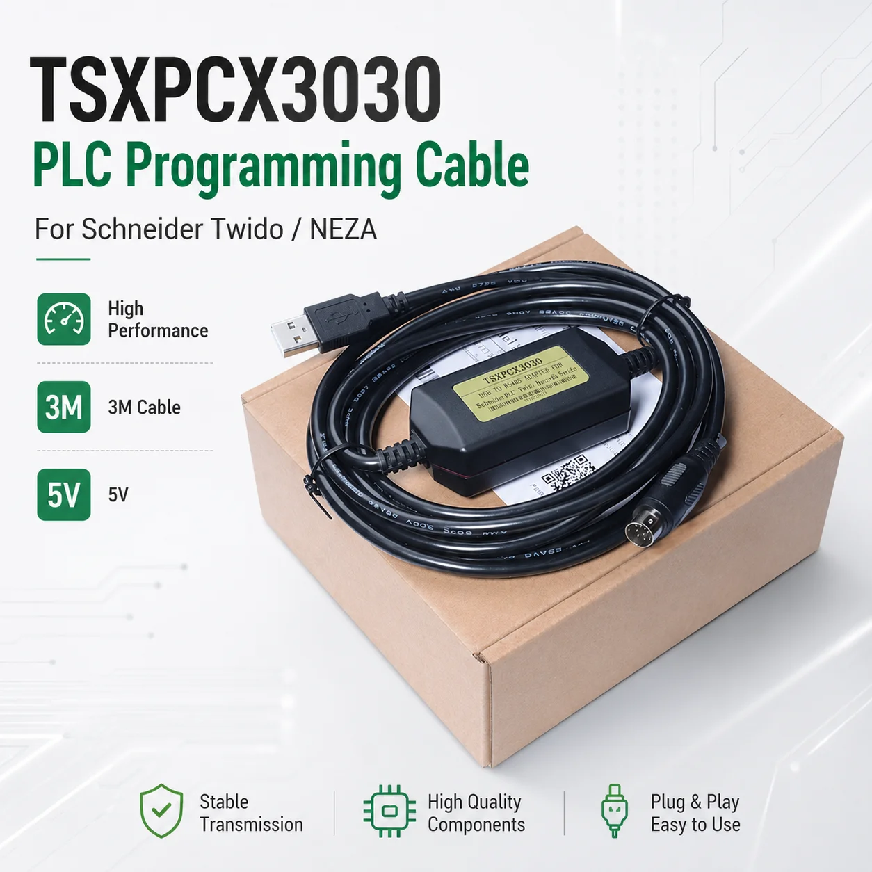 TSXPCX3030 USB PLC Programming Cable for Schneider Twido NEZA Series 8-Pin 3M 5V Download Communication Adapter