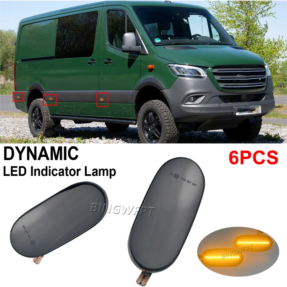 6X For VW Crafter 2006-2016 LED Dynamic Side Marker Turn Signal Lights Indicator Lamp for Mercedes-Benz Sprinter W906 2006-2018