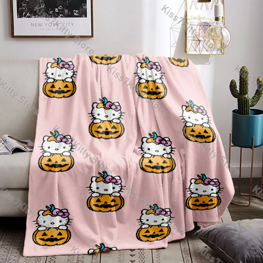 Couverture d'Halloween Hello Kittile, Glutnel, Châle Chaud d'Hiver, Imprimé Citrouille Anime, Couette pour Décoration de Chambre à Coucher, Lecture de Lit à la Maison, Nouveau