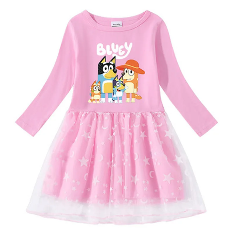 Animation Peripheral Long Sleeved Princess Dress Cute Star Long Sleeved Dress Bluey Pure Cotton Children\'S Clothing Girl Gift