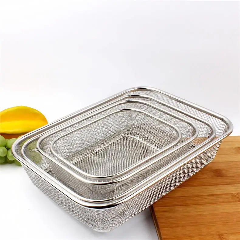 

304 Stainl Steel Rectangular Me Basket Drainage Vegetable Waing Basket Fruit Basket Sink Drainage Basin Vegetable Bask...