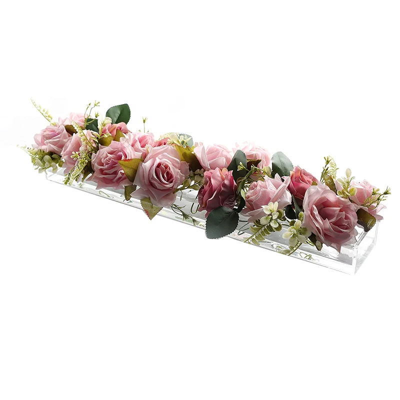 

Clear Acrylic Flower Vase Rectangular Floral Centerpiece For Dining Table 15.7inch Decorative Modern Vase For Wedding Home Decor