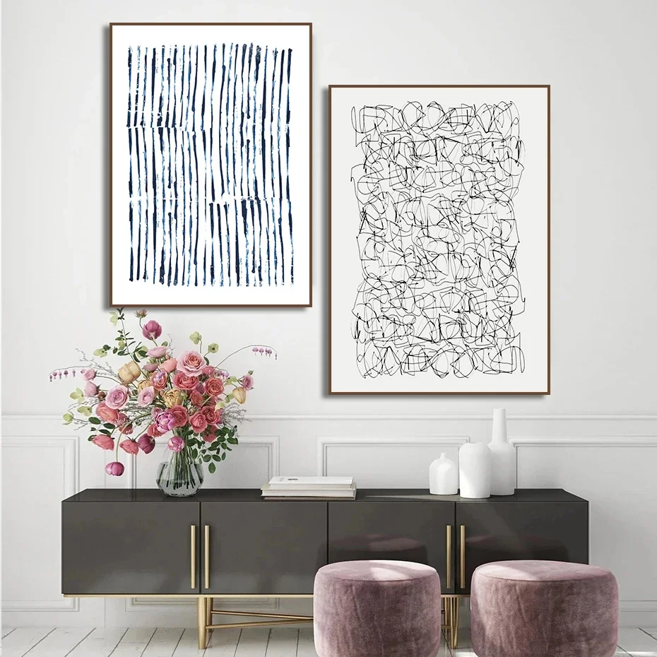 Multiple sizes 1pc frameless Canvas Painting Abstract Line Face Dots and Strokes Minimal Plant Oak Log Canvas Painting Print Pos