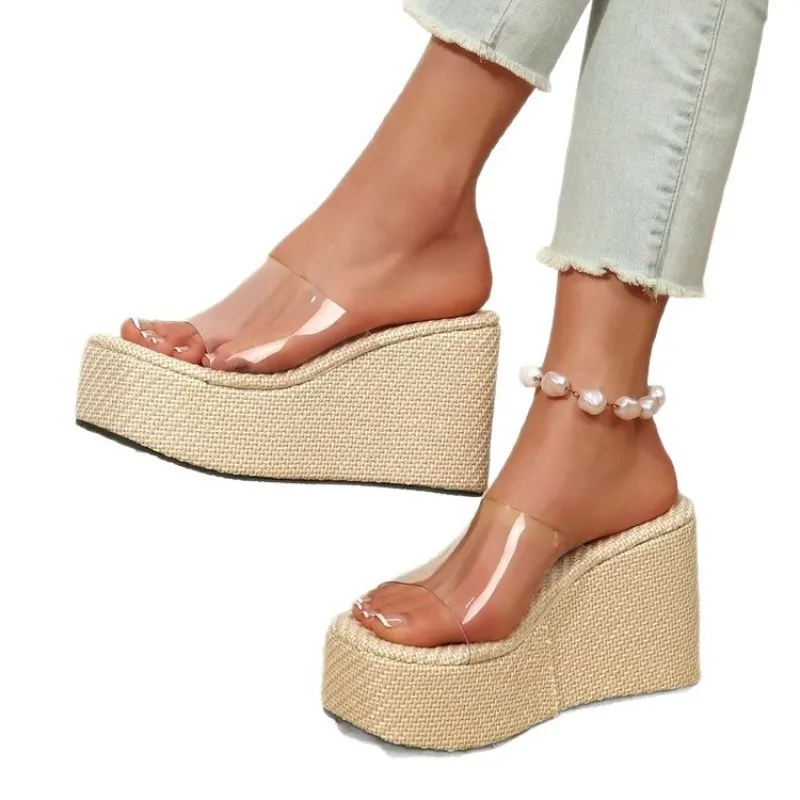 

Waterproof Platform High Heel PVC Spring Summer New Women Outdoor Beach Sandals Color Printing Non-slip Durable Slippers Ladie