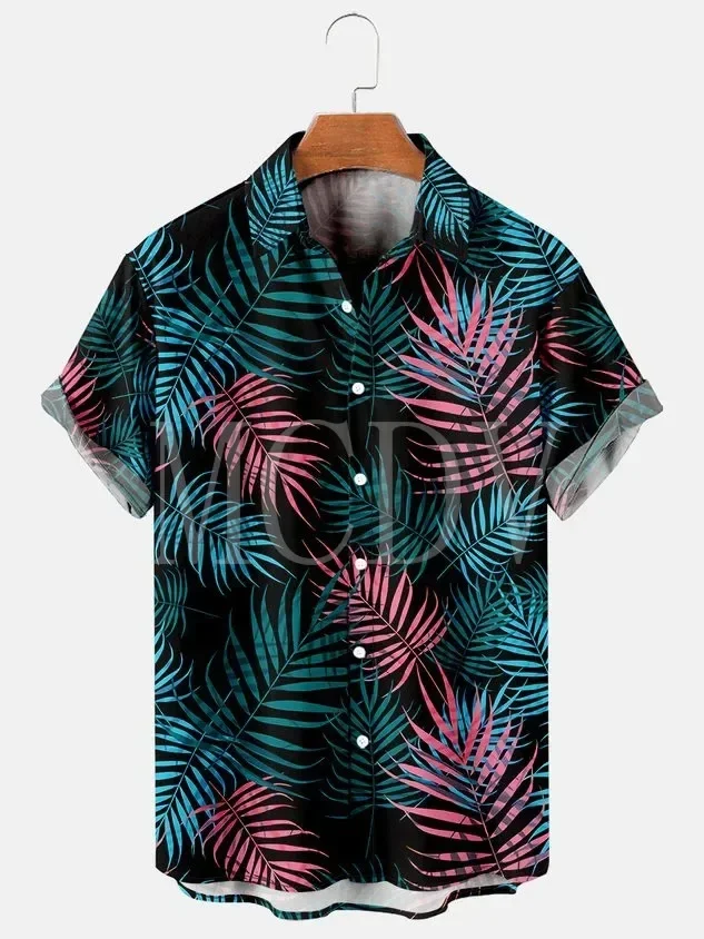 

Vacation Leisure Plant Elements Coconut Tree Pattern Hawaiian Style Printed Shirt Top Women's For Men Short Sleeve Shirts