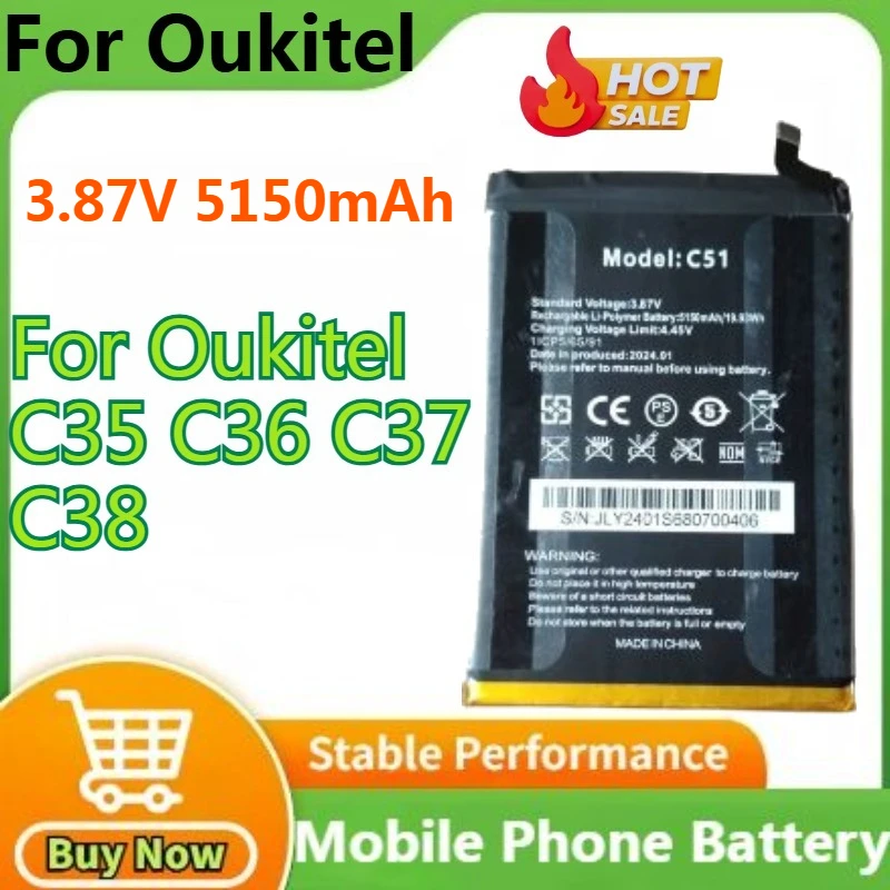 

C51 3.87V 5180mAh Battery for Oukitel C35 C36 C37 C38 Smartphone Accessories Mobile Phone Batteries