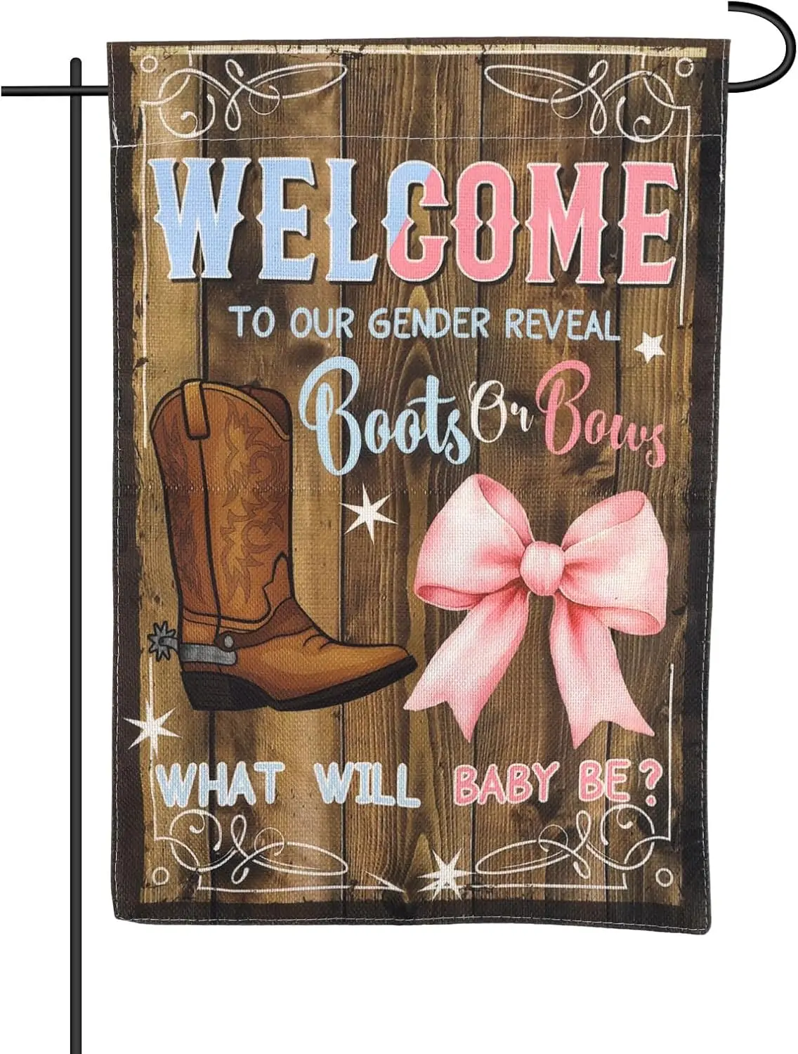 Gender Reveal Garden Flag, 12x18in/30x45cm Boots Or Bows Gender Reveal Decorations Boots Bows Flag for Baby Shower Decor UUL EEZ