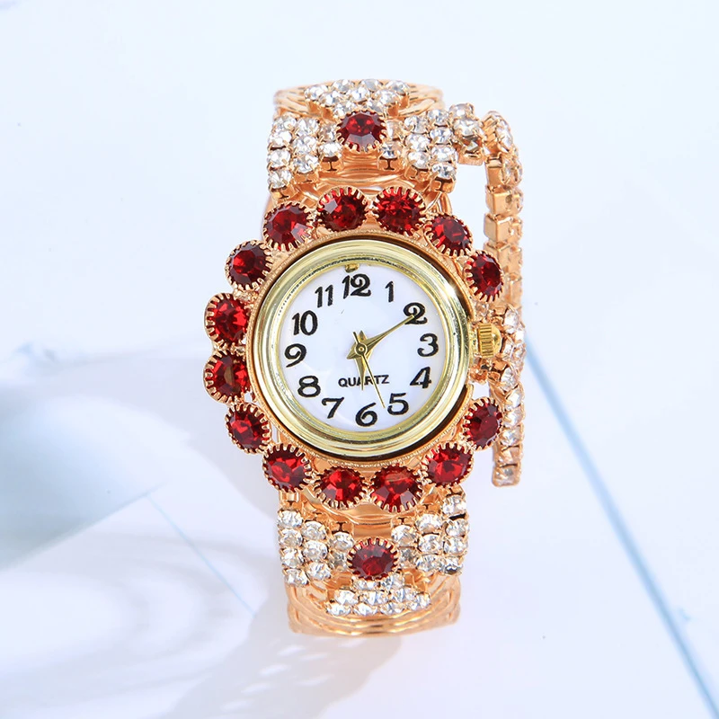 UTHAI CQ209 Fashion Diamond Ruby Quartz Watch Women\'s Decorative Versatile Diamond Elastic Gold Spring Bracelet Women\'s Watch