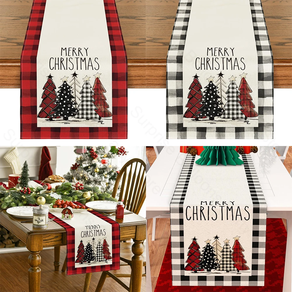 Merry Christmas Table Runner Red Black White Checkered Xmas Table Runner Christmas Party Table Home Decorations New Year Holiday