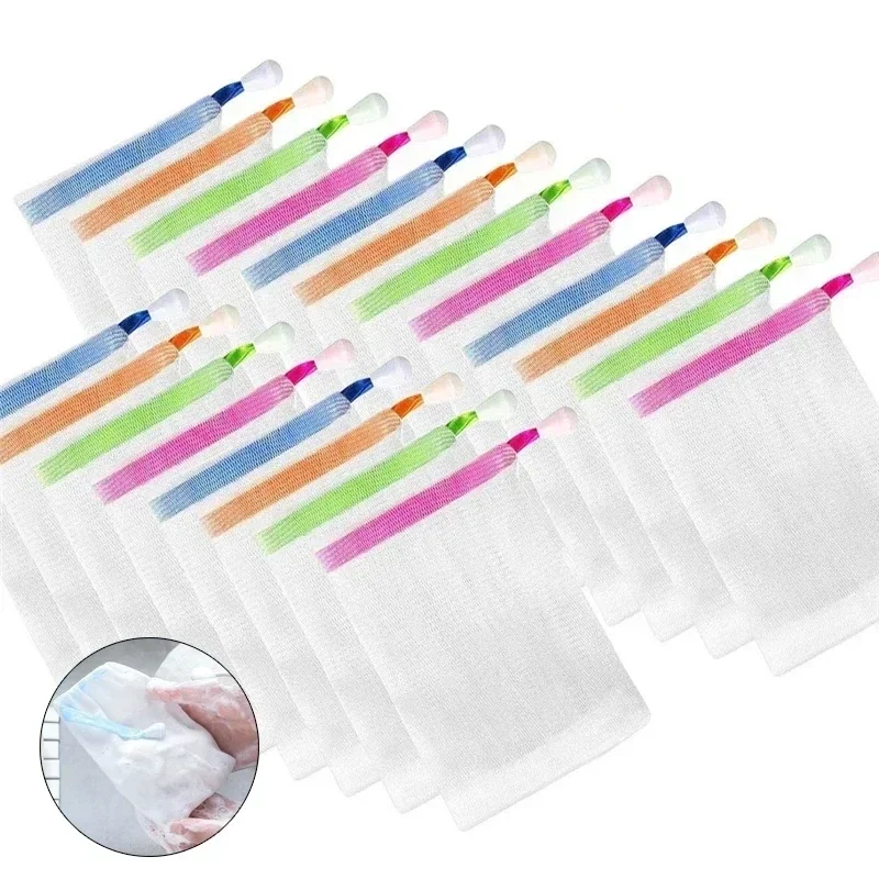 Clean Foaming Mesh Bag Portable Hangable Soap Saver Bag Bath Shower Foaming Mesh Net Cleansing Delicate Foam Network 10Pcs/Set