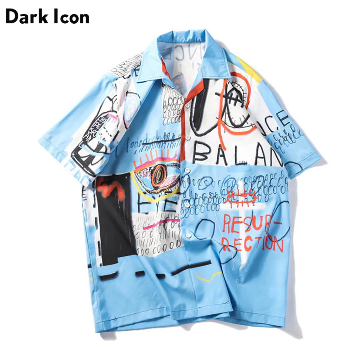 Dark Icon Graffiti Shirts Men Summer Beach Men\'s Shirts Short Sleeve 2024 New Retro Shirts Man Streetwear Clothes