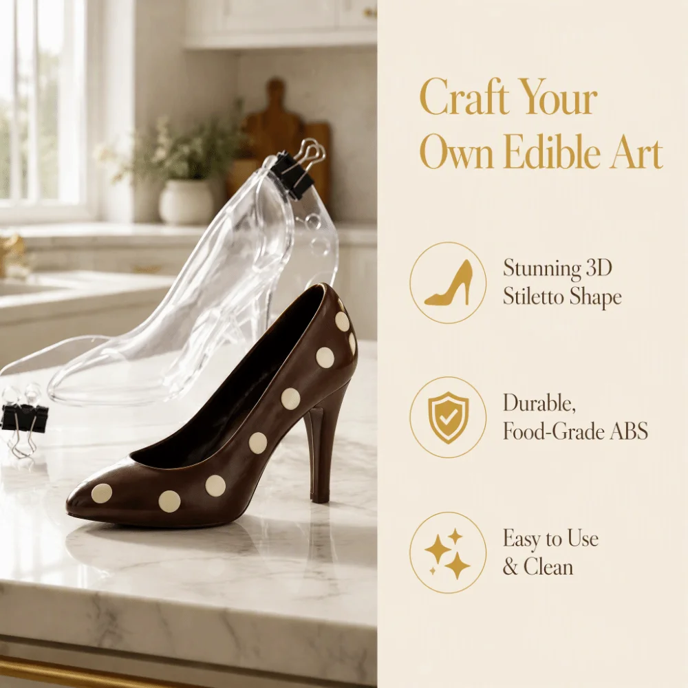 Durable ABS High Heel Shoe Chocolate Mold 3D Stereo Transparent Fondant Cake Mold with Clip Washable Jelly Mold DIY Home Baking
