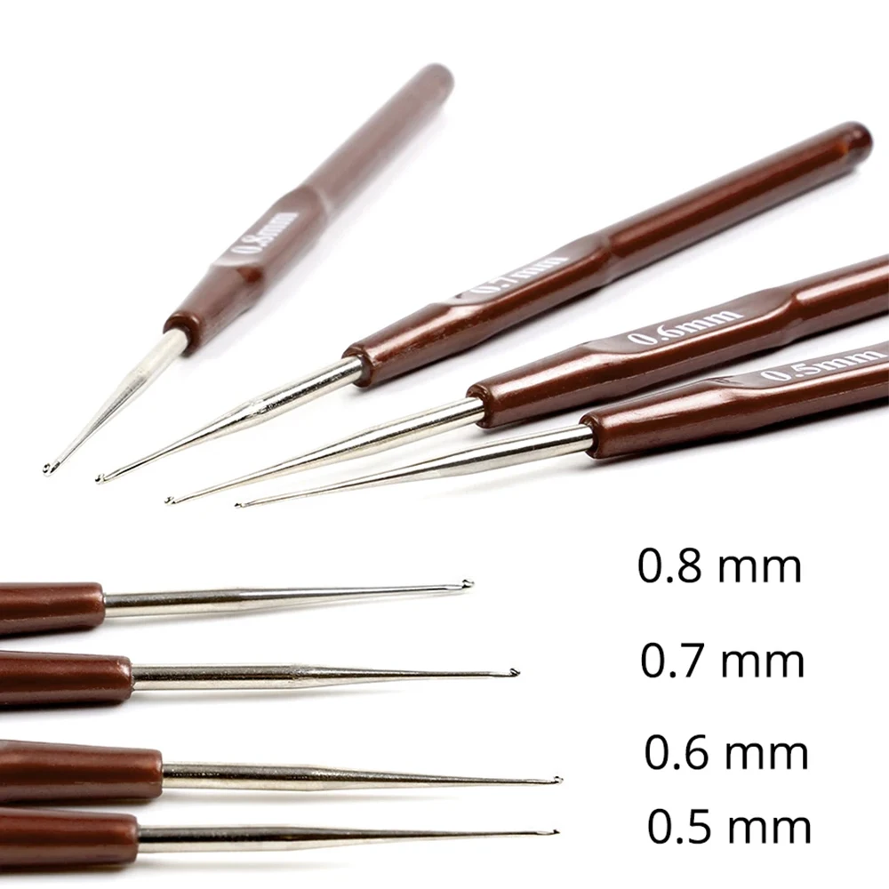 4 Pcs/Lot Hook Needle Crochet Micro Hook For Making Braiding Dreadlock Hair Tools 0.5Mm 0.6Mm 0.7Mm 0.8Mm Smooth Handle
