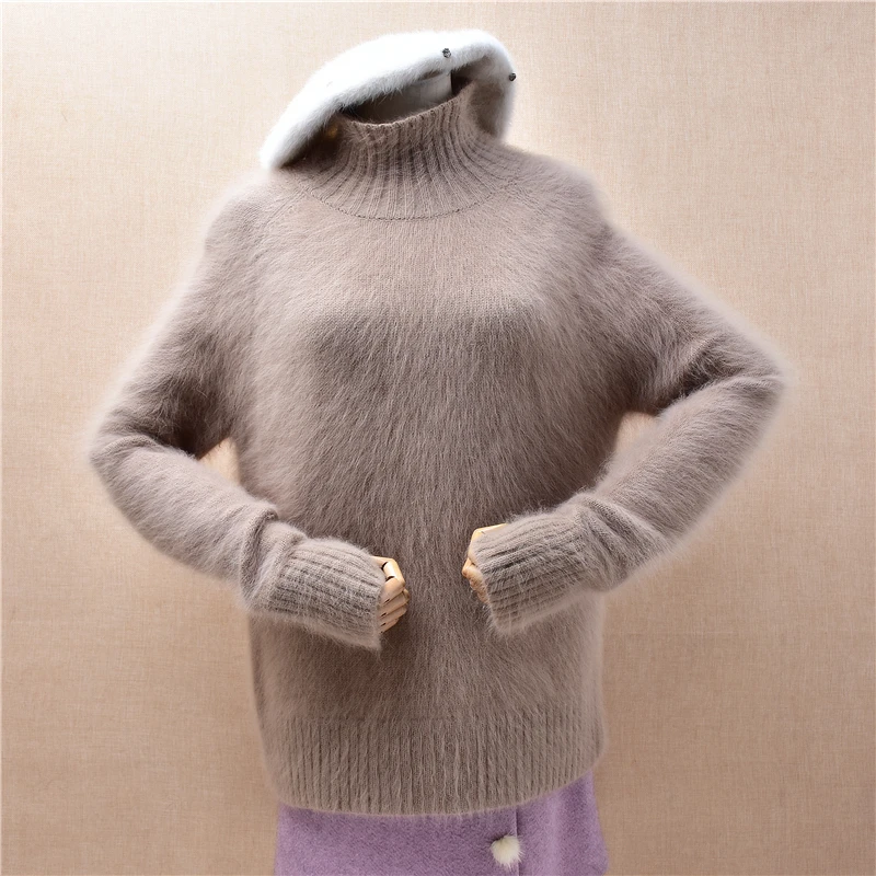 

Женская осенне-зимняя одежда, волосатая плюшевая норковая кашемировая водолазка ручной вязки с длинными рукавами, свободный пуловер, нижнее белье, свитер