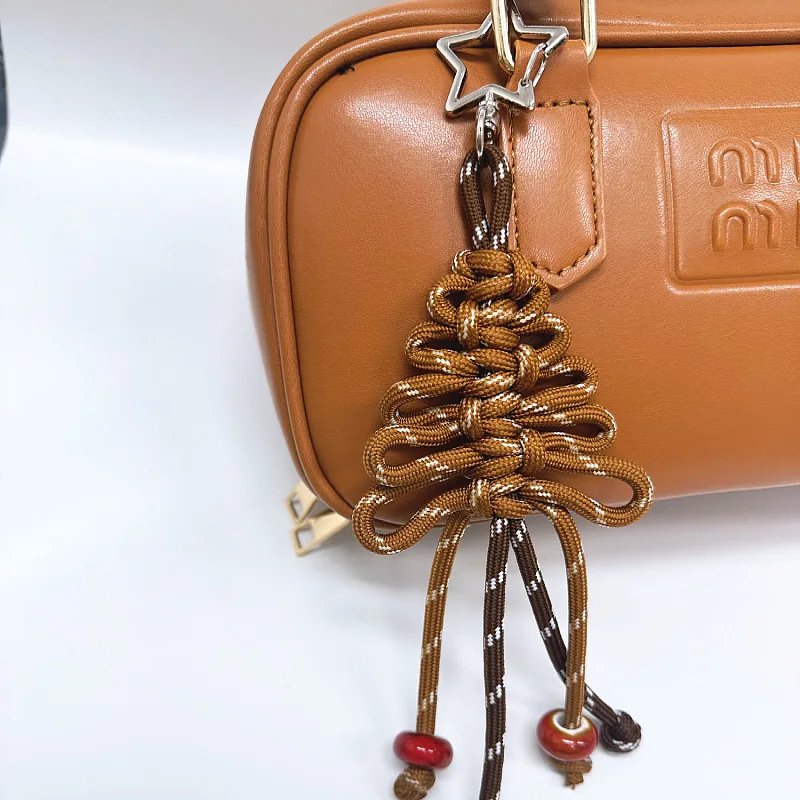 Christmas tree hand-woven rope bag pendant car keychain butterfly pendant pearl knot pendant DIY keychain creative nylon rope ba