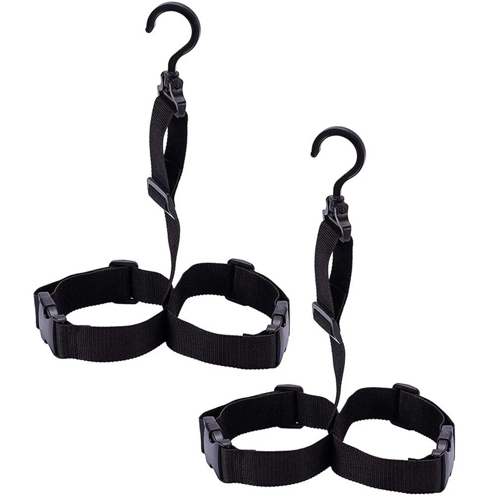 2 juegos de perchas para ropa, Zapatero, correa colgante, bota ajustable, maleta, pesca, accesorio de secado, negro, niño