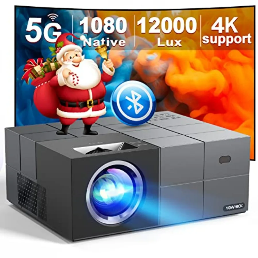 

Портативный умный проектор для улицы 12000 лм, 1080P, с Wi-Fi, Bluetooth, поддержкой 4K для телефона, ТВ-приставки, HDMI, USB, черный