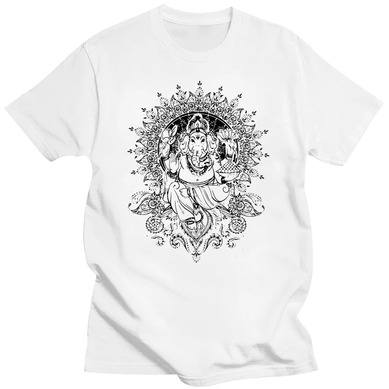 Women's White T-Shirt Ganesh Elephant God Line Art Meditation India Zen TS681