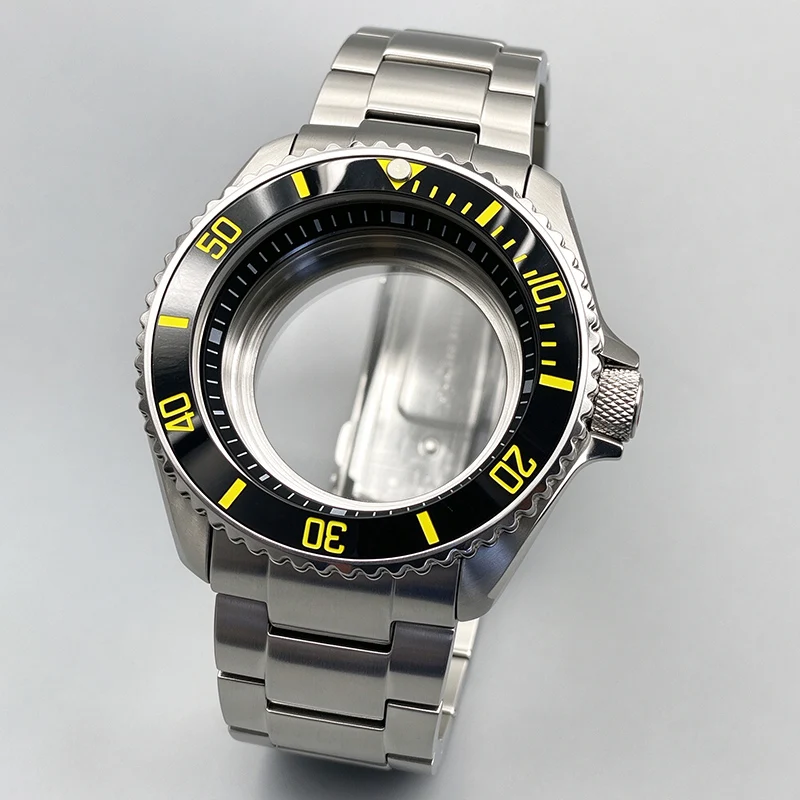 Custom 42mm NH35 SKX007 Watch Case With Bracelet S Crown Double Sapphire Glass Ceramic Bezel Fits NH35 NH36 7S26 4R Movement