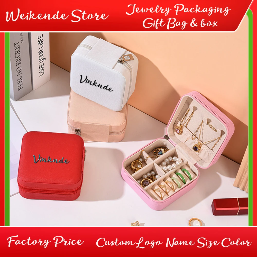 

Hot Sale Girls Earring Ear Portable Small Jewelry Box Custom Logo PU Leather Travel Luxury Ring Necklace Bracelet Organizer Case