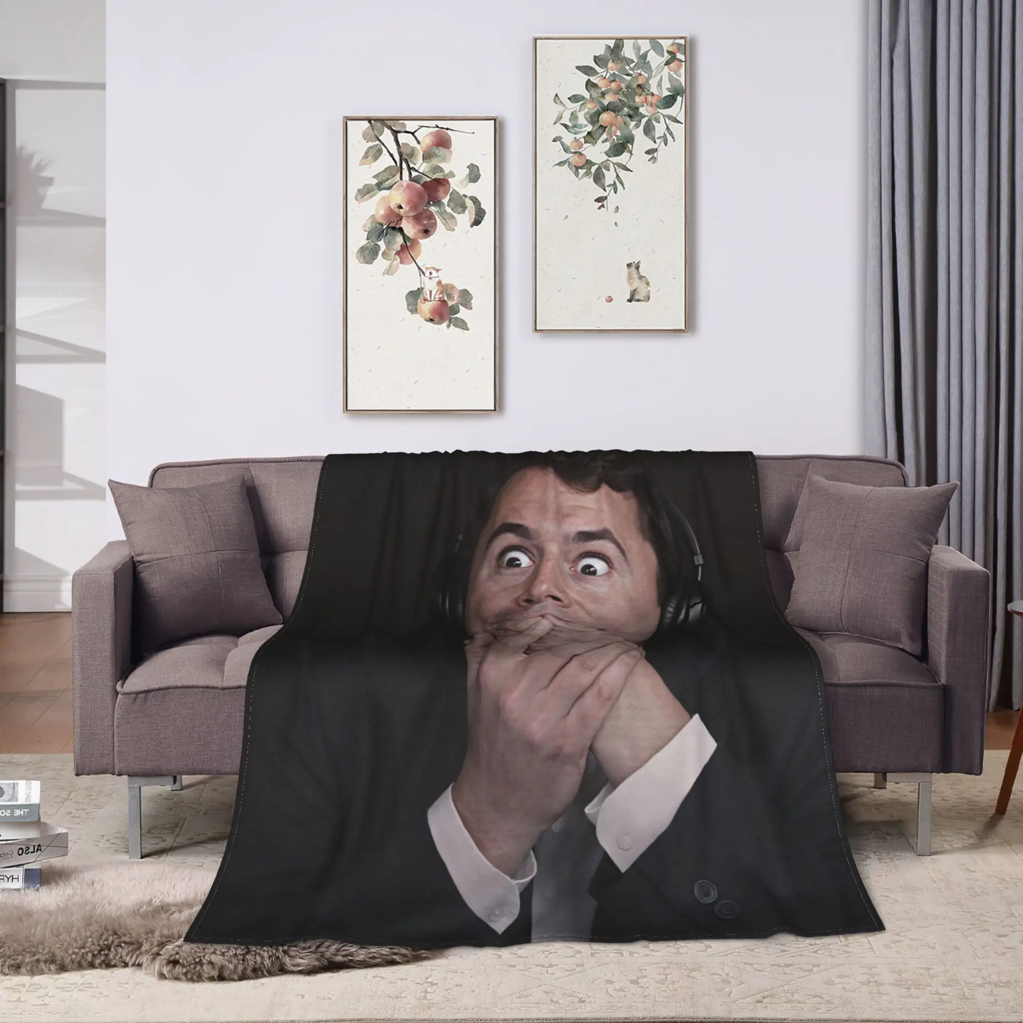 Soft Comfy Blanket Camping Charlie Kirk Headphones Shocked Meme Throw Blanket Funny  Bedspread For Home Decor