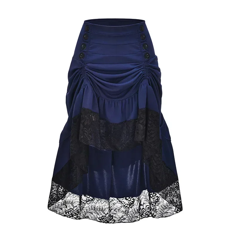Pirate Skirt Women Renaissance Gothic Medieval Costume Drawstring High Low Skirt Victorian Steampunk Ruffles Irregular Skirts