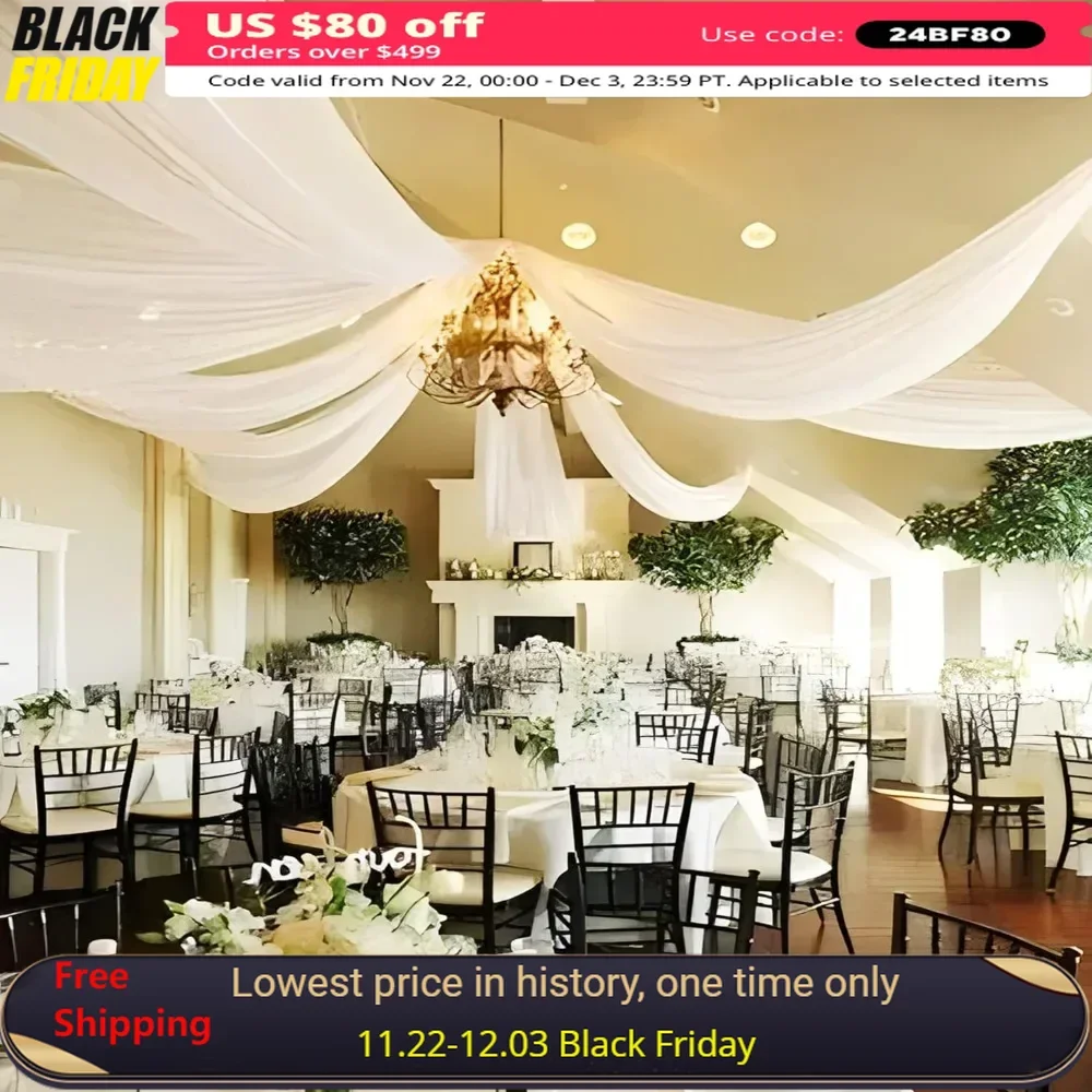 

5ftx15ft Ceiling Drapes for Wedding, Arch Chiffon Fabric, Sheer Backdrop Curtains, 6 Panels Ceiling Drapes