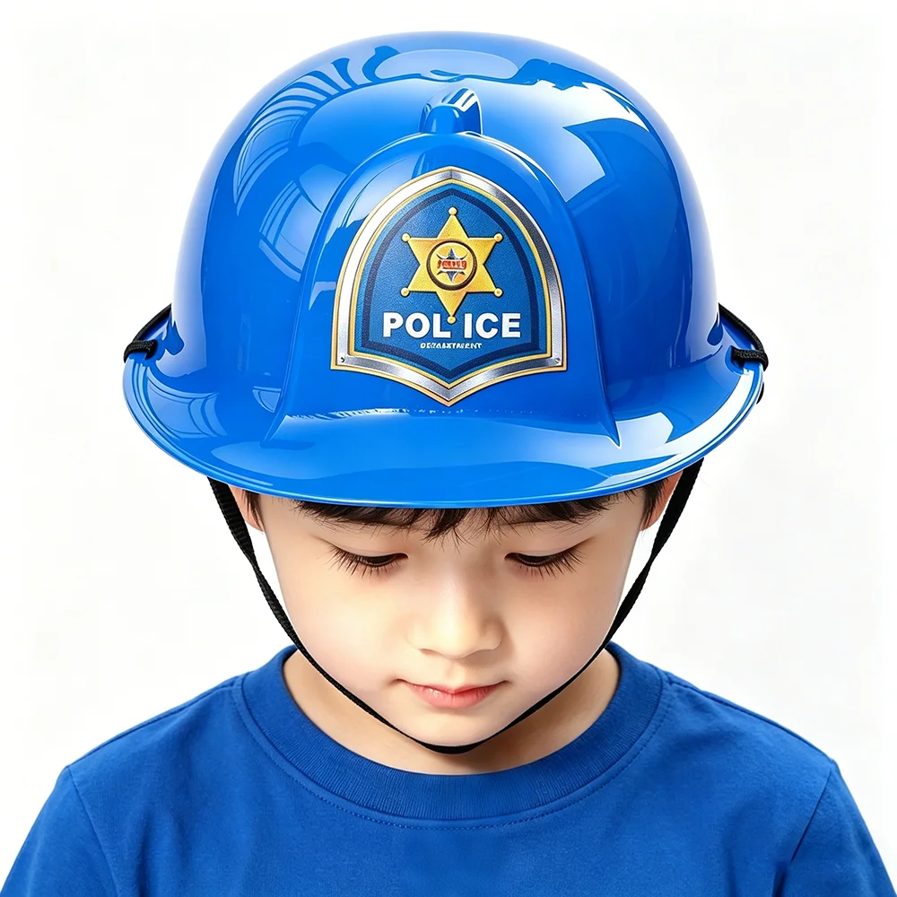 Chapéu de Bombeiro Infantil, Capacete de Plástico para Cosplay de Halloween, Acessórios de Atuação para Meninos, Festa de Fantasia, Bonés de Polícia e Engenheiro