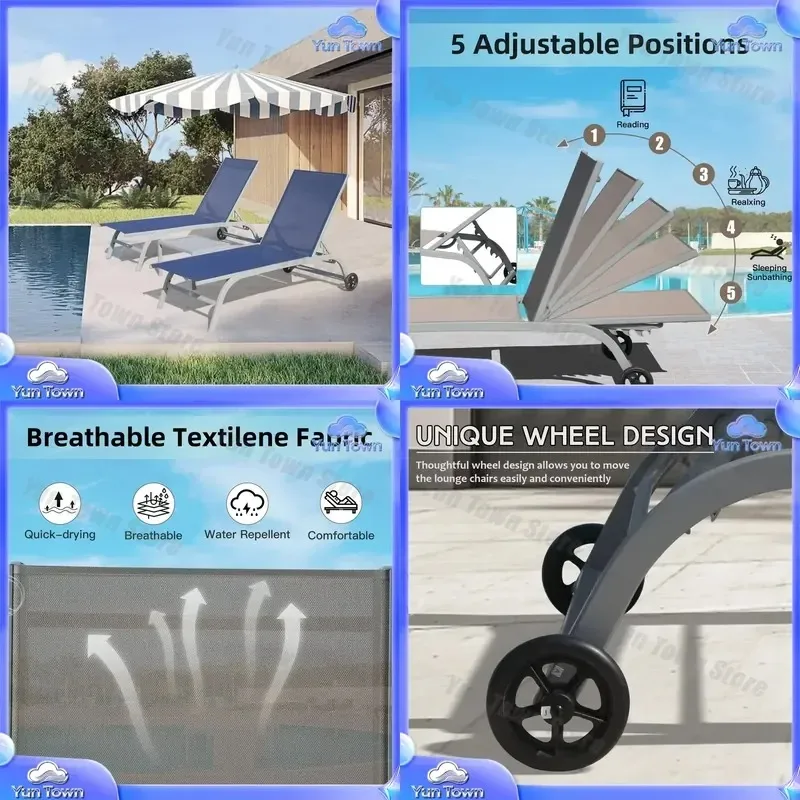 Modern Luxury Pool Chair Sun Loungers for Aluminum Stacking Beach Sun Bed Garden Furniture Outdoor Metal Chaise Lounge for
