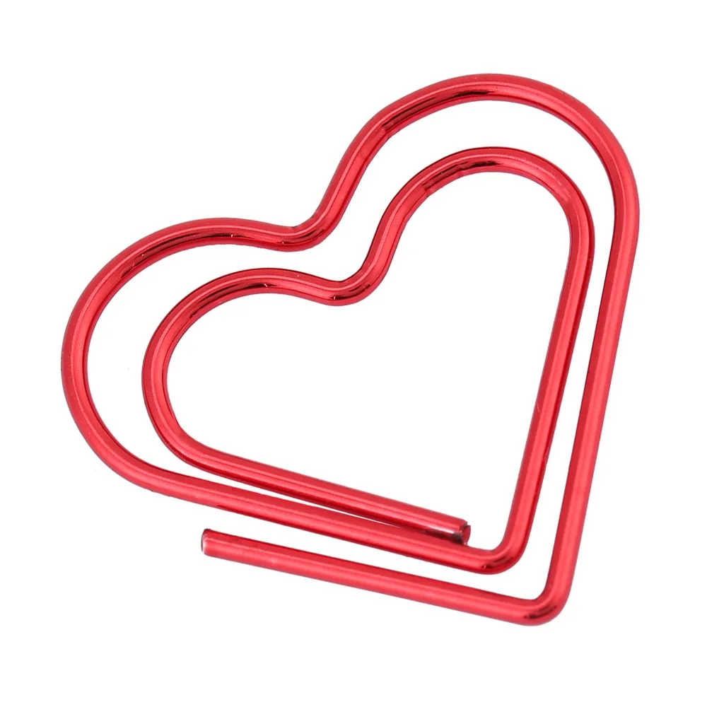 12pcs Clip box Red Heart Shape Paper Clips Plastic Transparent Box Bookmark Clip Stainless Steel Metal Clips Book