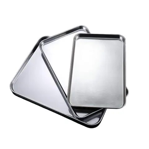 Rice Noodle Pan Home Dishes Storage Organizer Rectangle Stainless Steel Tray Buffet Presentation Tray Metal Food Serving Plate