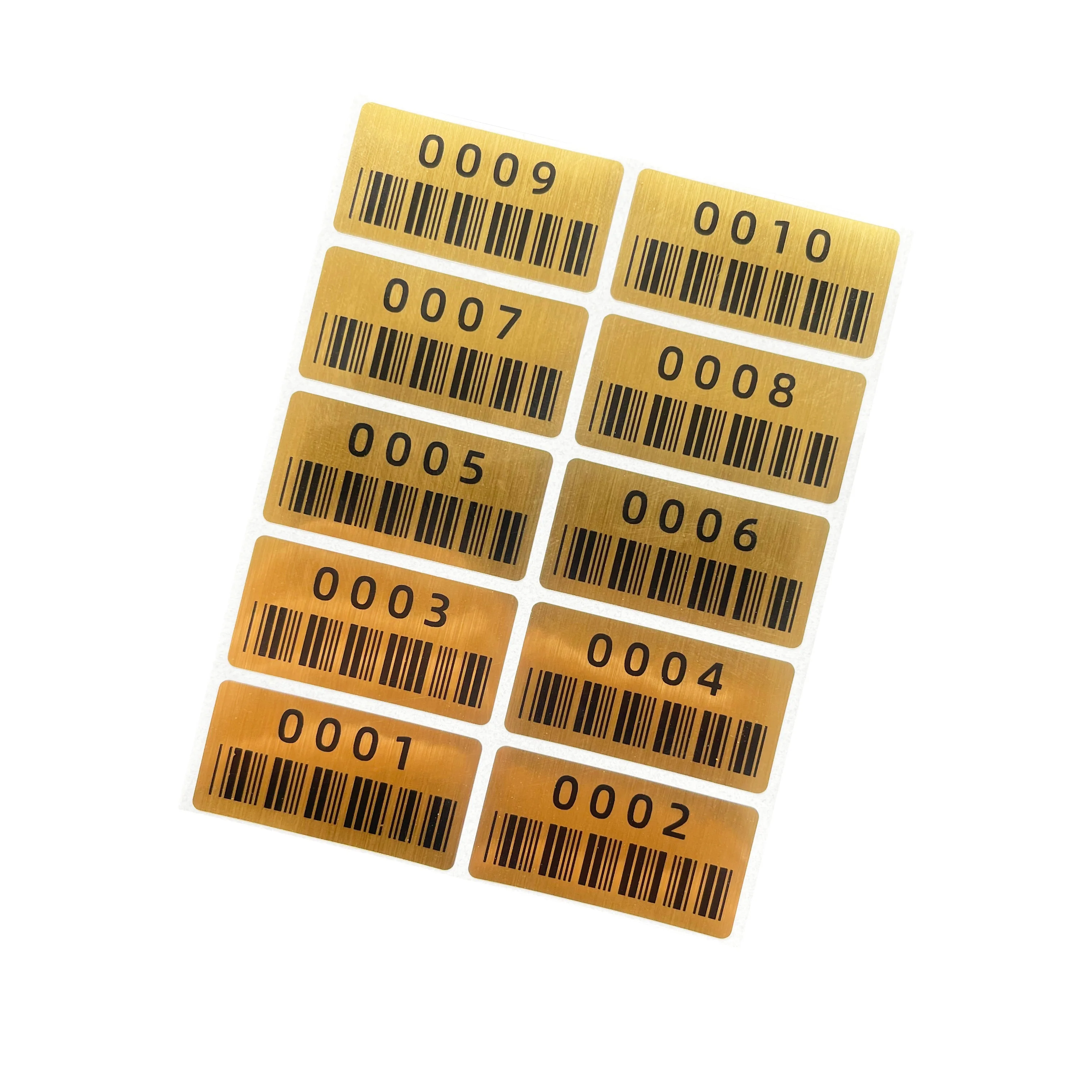 Stock 500pcs gold serial number barcode sticker 40X20mm brushed gold label continuous digital sticker can be customized