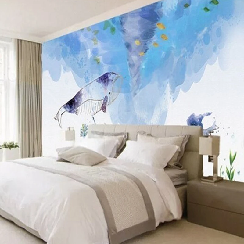 Modern creative three-dimensional beautiful hand-painted ocean TV luxurious home decoration bedroom carved background wall