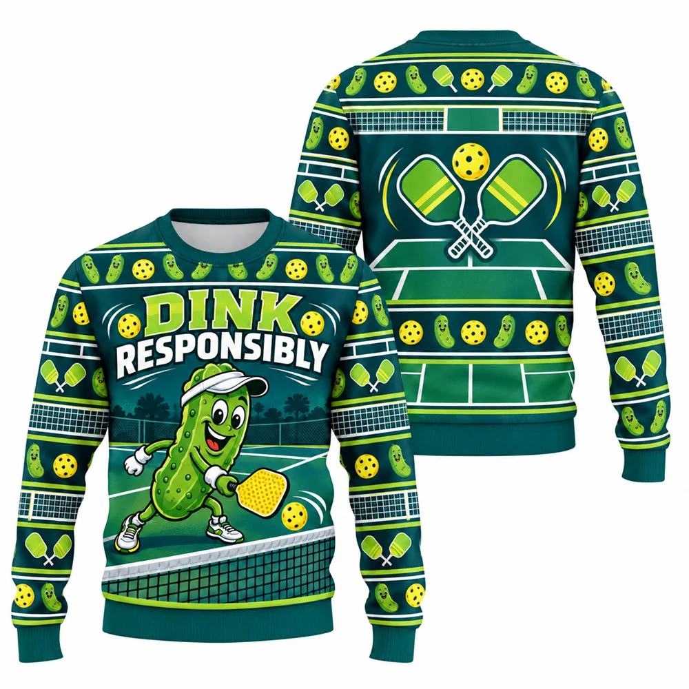 Merry Dinkmas Christmas Ugly Sweater For Men Women Funny Xmas Pickleball Crew Neck Sweatshirt Casual Sport Party Fashion Pickle