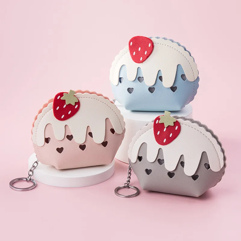 Portamonete da donna Mini carino a 4 colori portamonete in pelle PU portacarte portamonete con gelato alla fragola pochette con cerniera per ragazze