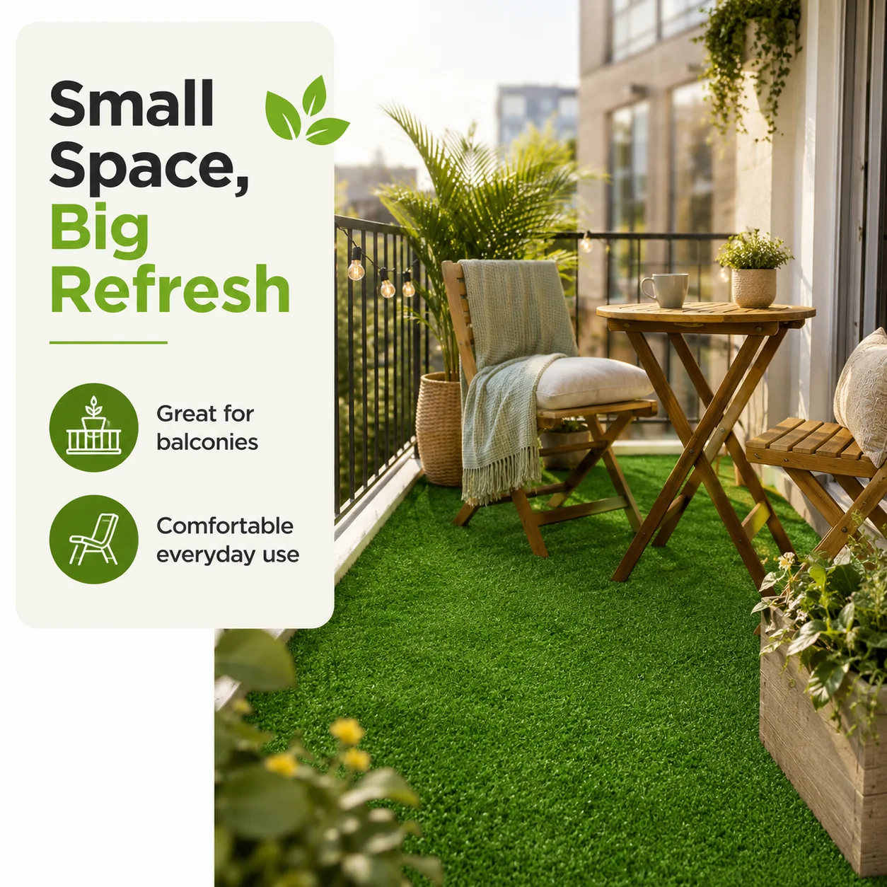 Artificial Grass Turf Roll 5FT X 8FT / 10FT / 15FT / 20FT / 25FT / 30FT / 35FT / 40FT, 0.3 Inch Pile Synthetic Lawn, 40-200 Sq.Ft. Artificial Turf for Backyard, Patio, Garden, Balcony & Landscaping