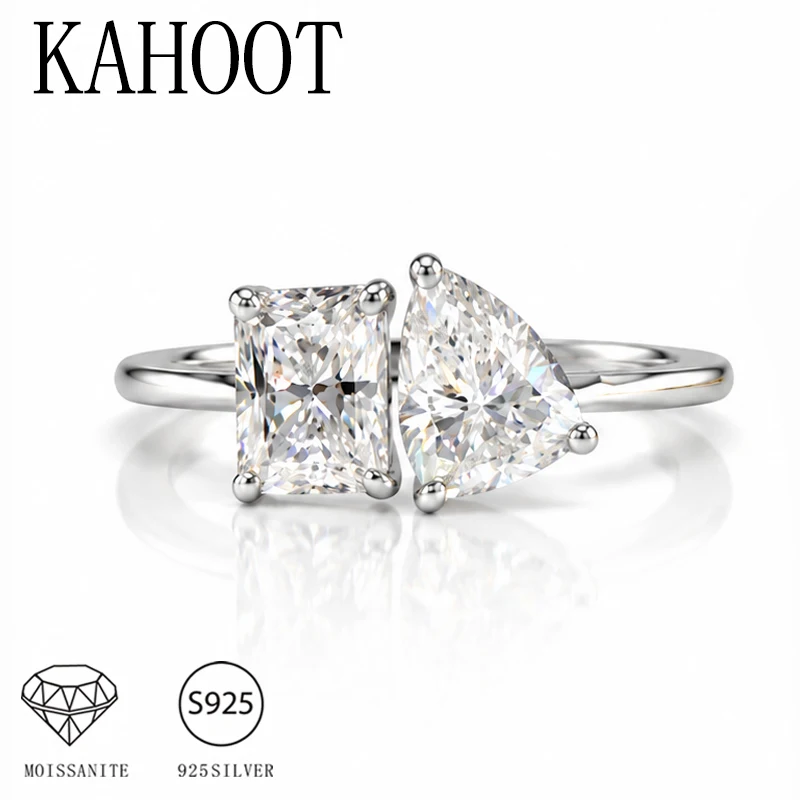 925 Sterling Silber 2-Karat Moissanit Paar-Ring (Doppelstein-Design/Ehering) – Unisex – Detail 1