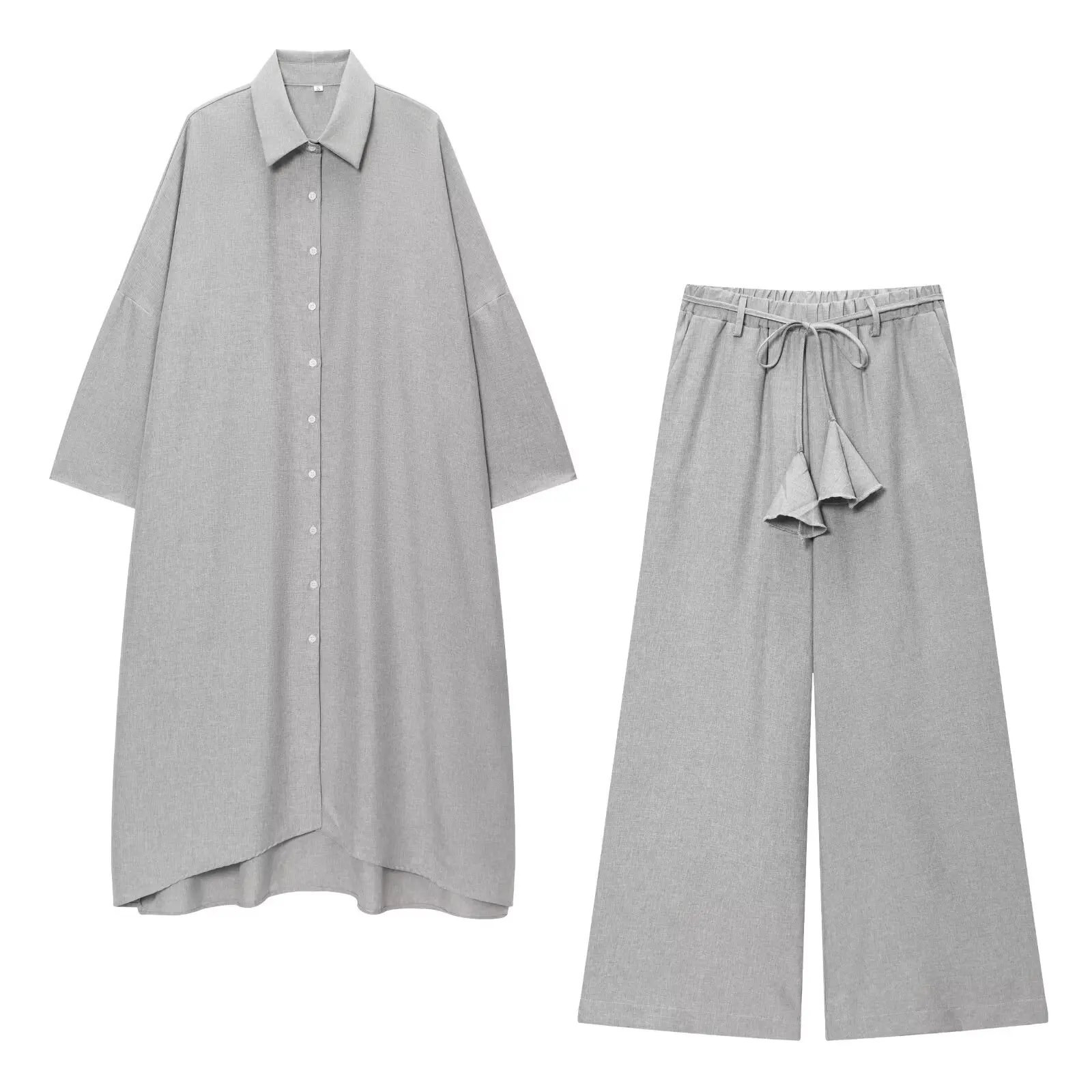 

JNLEAOG, весенний новый модный дизайн, повседневная женская одежда из смеси хлопка и льна, комплект из двух предметов, длинный шикарный ансамбль на пуговицах све