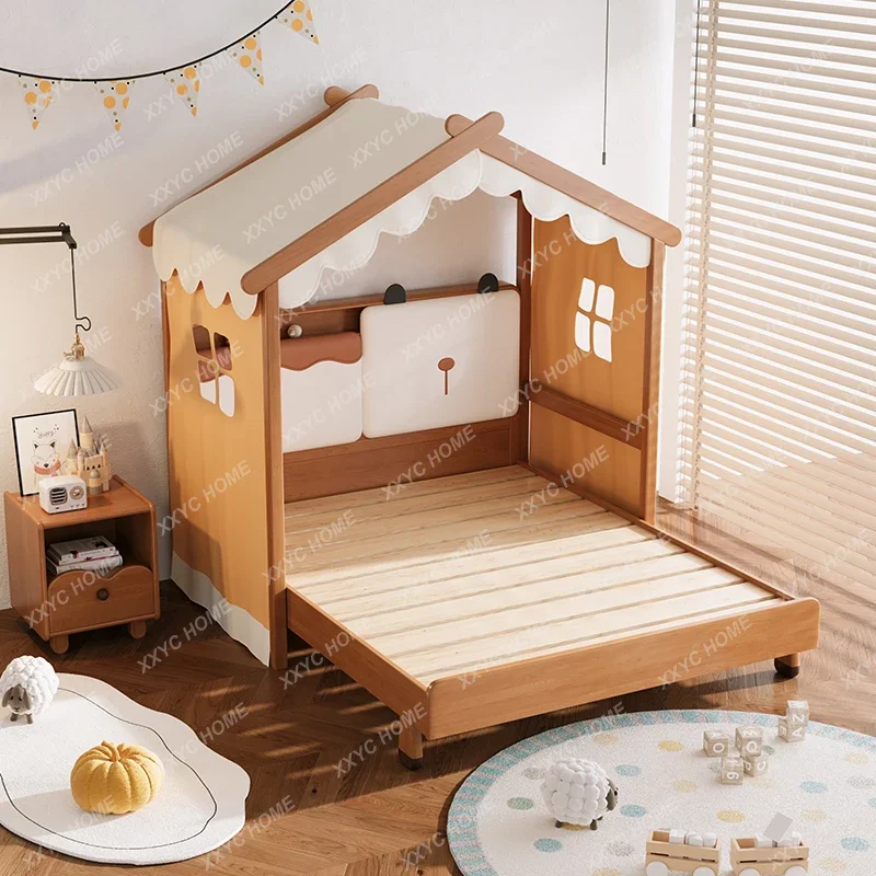 Full Solid Wood Tree House Bed Children's Bed Boys Girls Removable Tent Family Bedroom House Bed