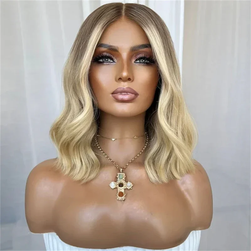 Highlight Blond Body Wave 24Inch Long HD Lace Frontal Wig 180% Density Pre-Plucked Deep Part for Women with Baby Hair