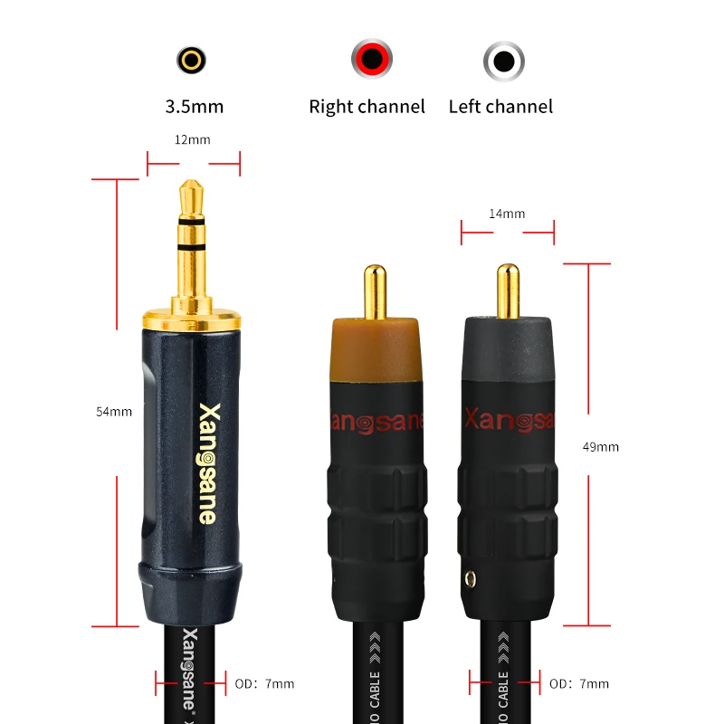 Sterling Silver 3.5mm to 2RCA Cable for Mobile Phone Computer Power Amplifier