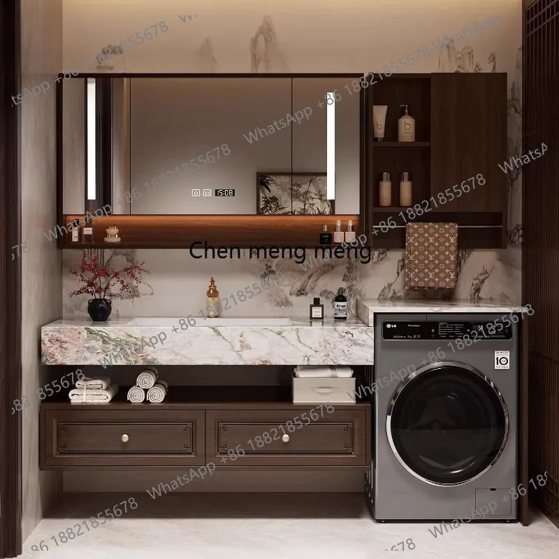 High-end, washing machine cabinet, bathroom cabinet, combination bathroom, rock slab washbasin, wash basin.