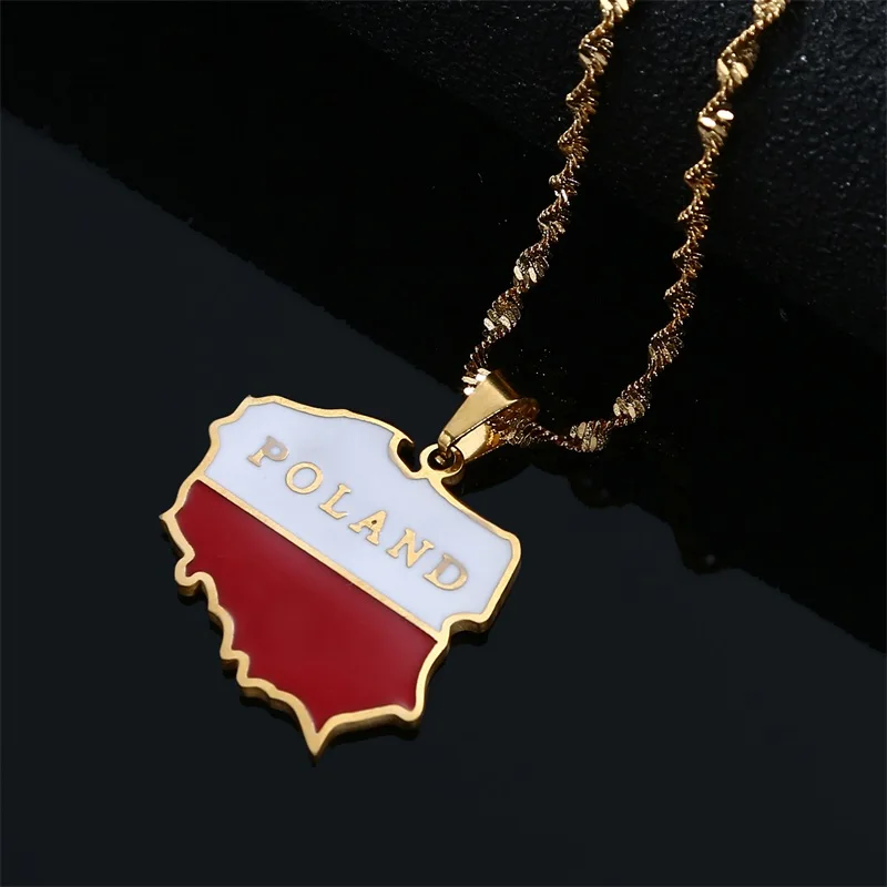 Polska Map Flag Pendant for Women Poland Chain Polish Neckalces