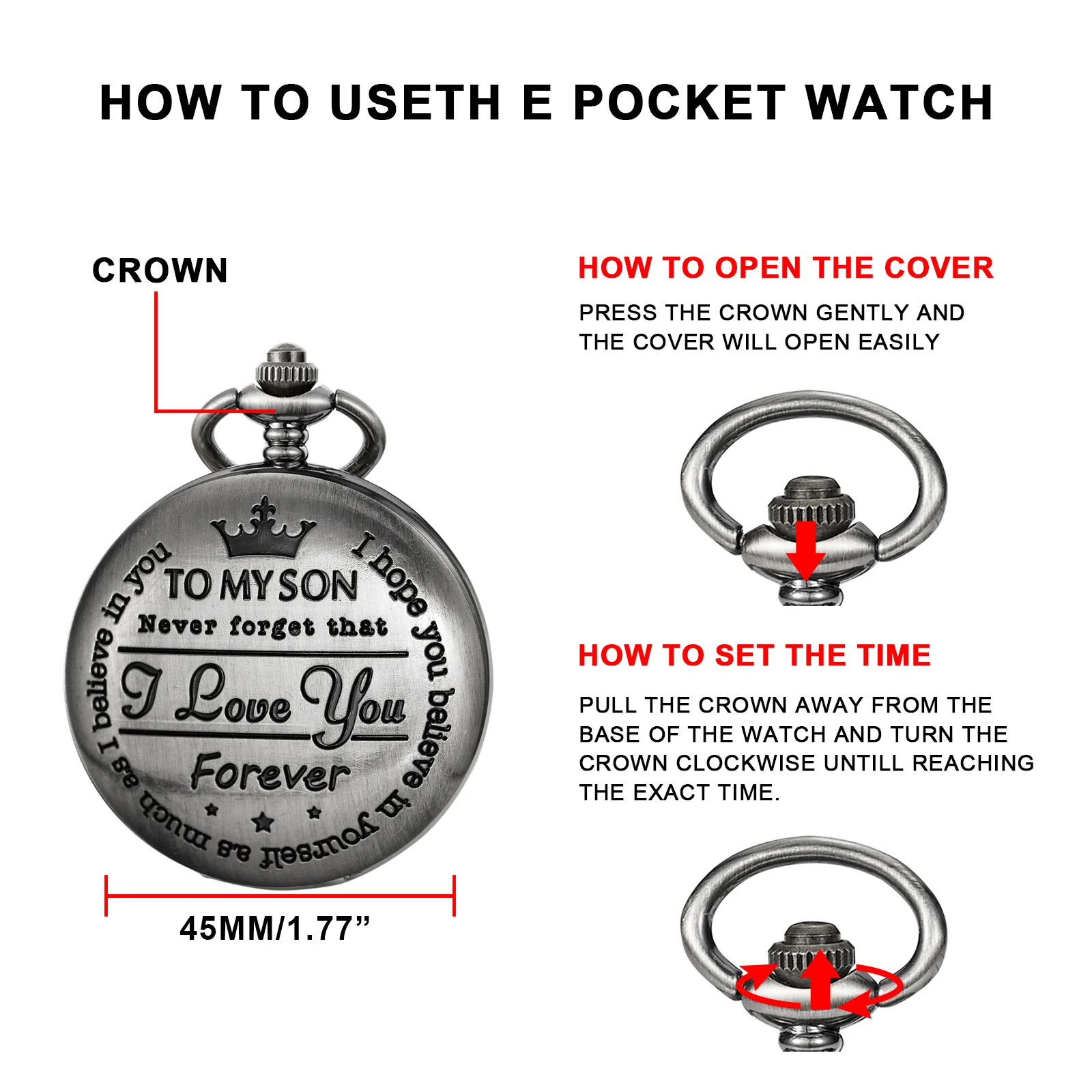 خمر لابني تصميم ساعات الجيب الكوارتز الفاخرة قلادة سلسلة ساعات الجيب الابن هدية عيد ميلاد عيد الميلاد ساعة الجيب