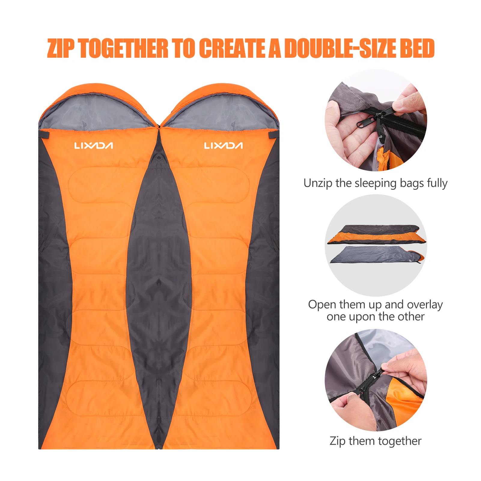 Lixada Portable Sleeping Bag for Adults 4-Season Winter Camping Warm Sleeping Bag Waterproof for Outdoor Camping Hiking Travel